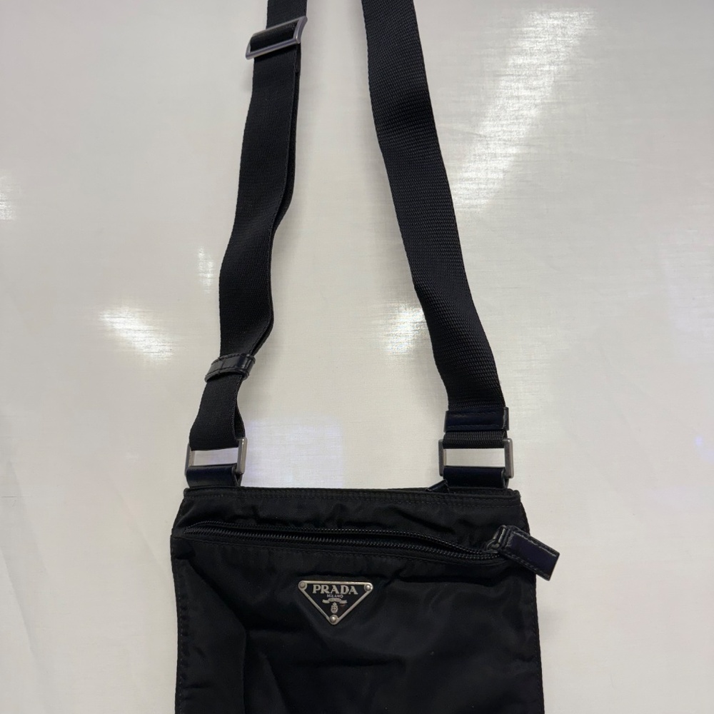 PRADA Nylon Shoulder Bag Black Triangle Logo Crossbody Sacoche from Japan